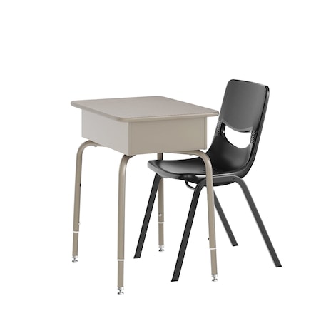 Flash Furniture HERCULES Student Desk w/Open Front Metal Book Box, Gray Desktop, Silver Frame and Black Stack Chair FD-DESK-GYG-SCH3BB-GG